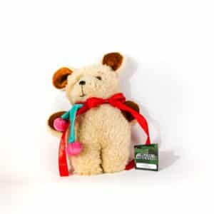 Eladó bolyhos plüsskutyus kék-rózsaszín sállal, 27 cm