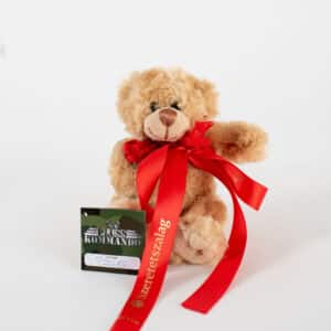 Eladó plüssmackó piros rózsával, 17 cm