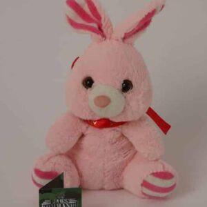 Eladó rózsaszín csíkos fülű plüssnyuszi, 30 cm